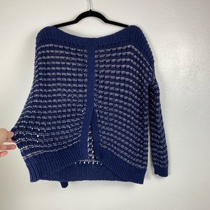 Theory Chunky Open Knit Long Sleeve Blue Cream Stripe Sweater women’s Medium